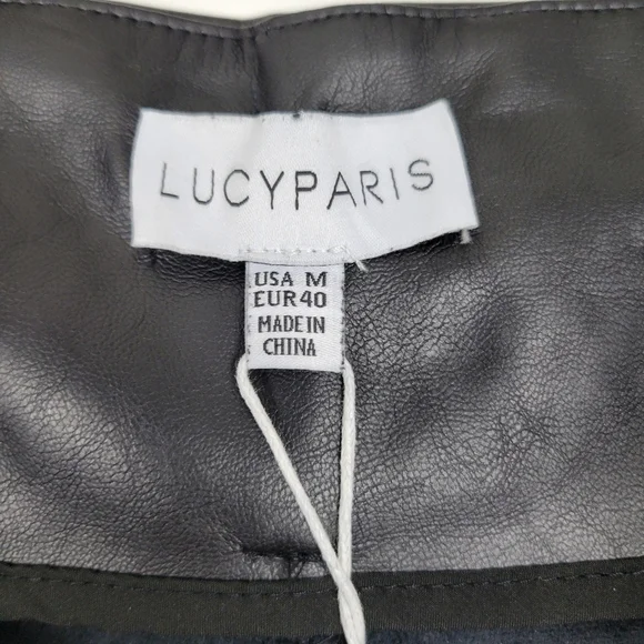 NWT Lucy Paris Faux Leather Paperbag-Waist Pants in Black - Picture 9 of 13